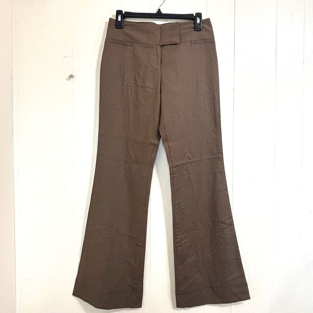 BCX Brown Linen Rayon Dress Flare Pants Size 3 Juniors Belt Style Y2K Cuff Pants